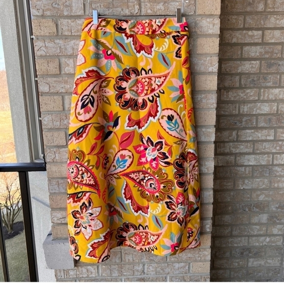 LOFT Dresses & Skirts - NWT Loft Plus Mustard Yellow Floral Paisley Print Belted Skirt 14Plus